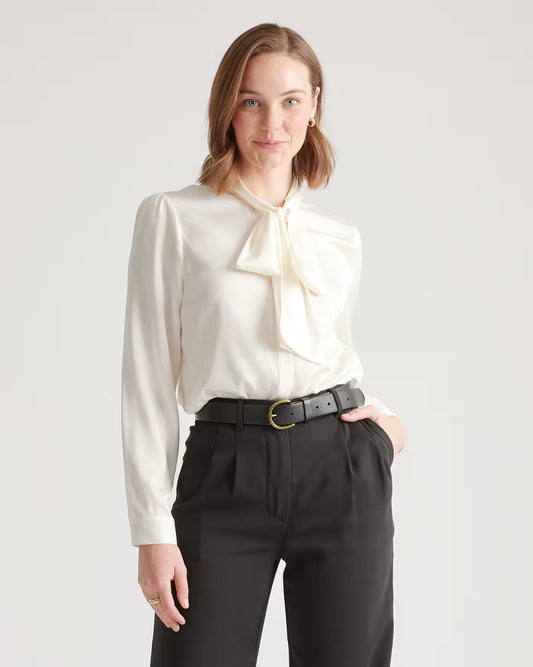 Washable Stretch Silk Tie Neck Blouse - US 5596