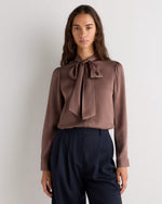 Washable Stretch Silk Tie Neck Blouse - US 0496