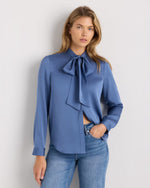 Washable Stretch Silk Tie Neck Blouse - US 2171