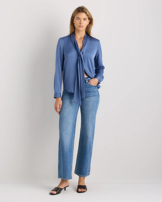 Washable Stretch Silk Tie Neck Blouse - US 2171
