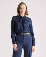 Washable Stretch Silk Tie Neck Blouse - US 7241