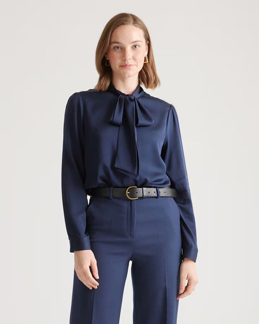 Washable Stretch Silk Tie Neck Blouse - US 7241