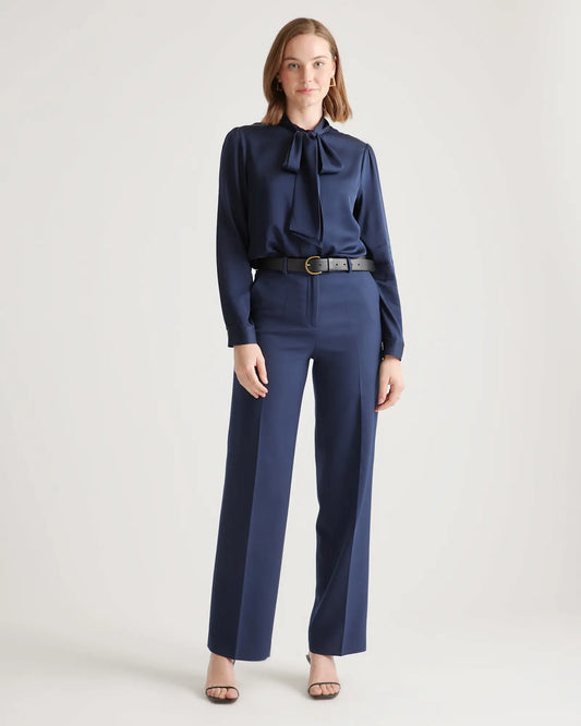 Washable Stretch Silk Tie Neck Blouse - US 7241