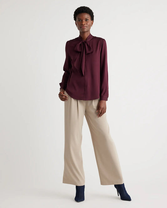 Washable Stretch Silk Tie Neck Blouse - US 5825