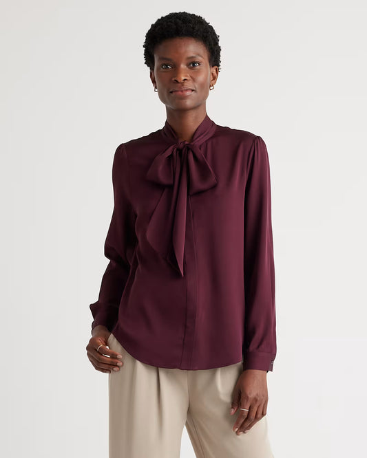 Washable Stretch Silk Tie Neck Blouse - US 5825