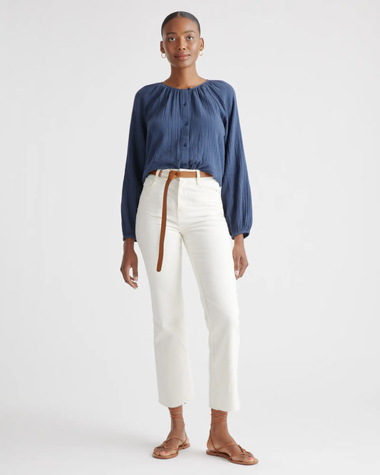 100% Organic Cotton Gauze Peasant Blouse - US 8916