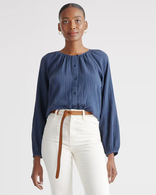 100% Organic Cotton Gauze Peasant Blouse - US 8916