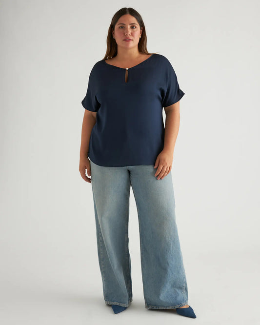 Washable Stretch Silk Reversible V-Neck Blouse - US 1408