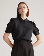 Washable Stretch Silk Puff Sleeve Blouse - US 6179