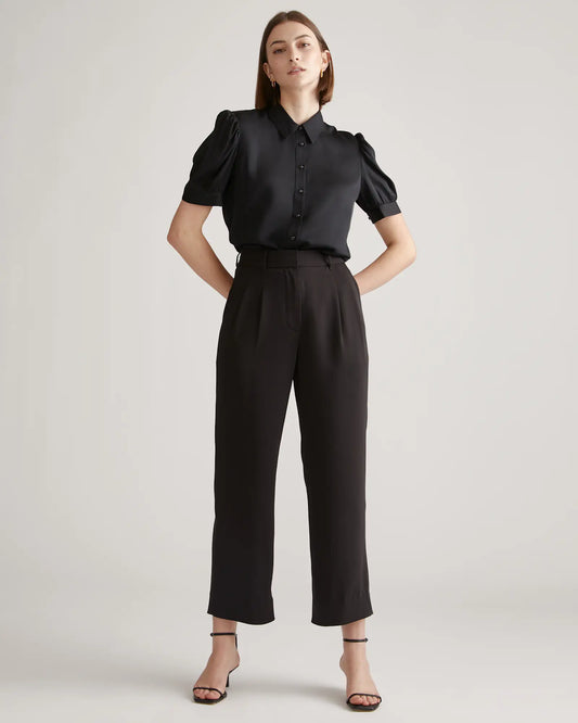 Washable Stretch Silk Puff Sleeve Blouse - US 6179