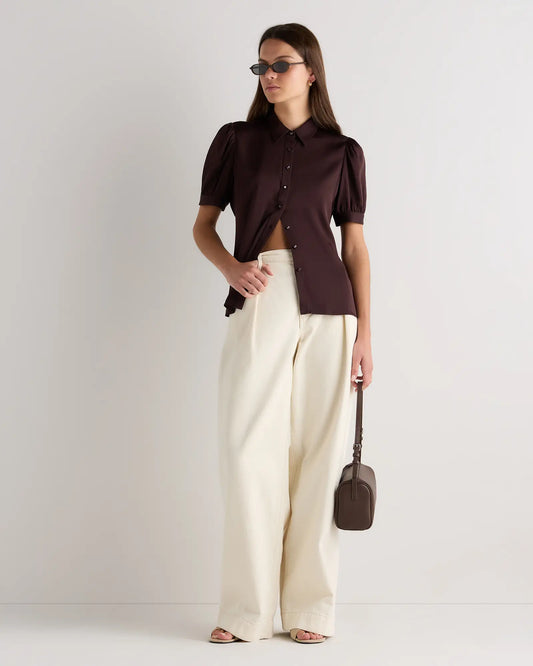 Washable Stretch Silk Puff Sleeve Blouse - US 2945