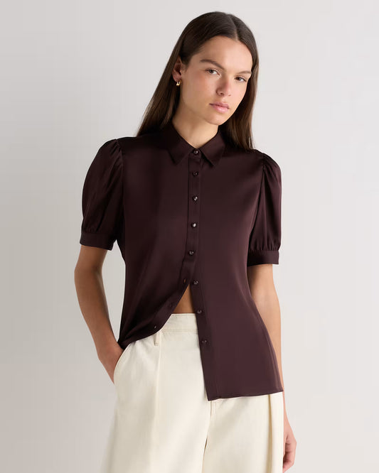 Washable Stretch Silk Puff Sleeve Blouse - US 2945