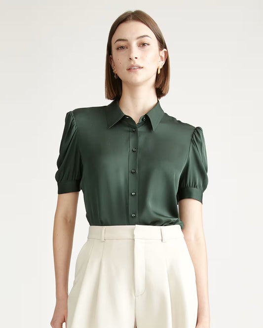 Washable Stretch Silk Puff Sleeve Blouse - US 2546