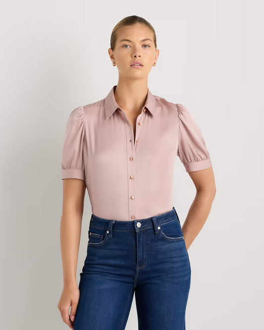 Washable Stretch Silk Puff Sleeve Blouse - US 2555