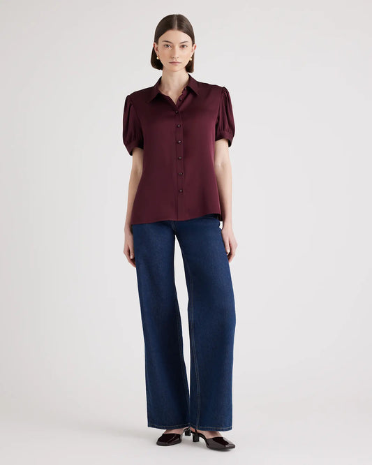 Washable Stretch Silk Puff Sleeve Blouse - US 2847