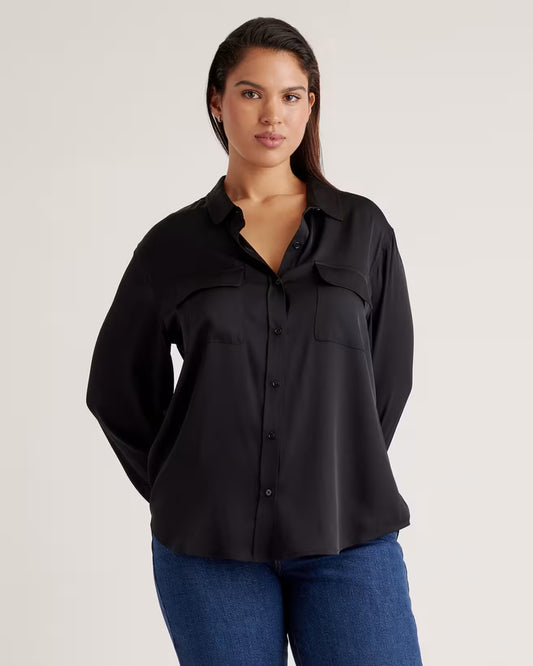 Washable Stretch Silk Utility Long Sleeve Blouse - US 9822