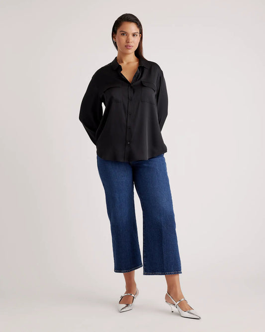 Washable Stretch Silk Utility Long Sleeve Blouse - US 9822