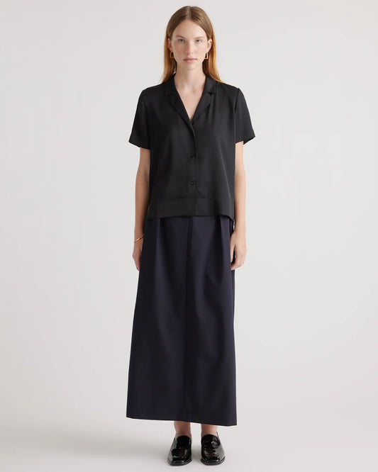 Washable Stretch Silk Short Sleeve Notch Collar Blouse - US 8061