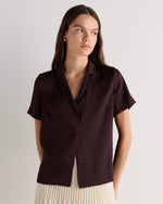 Washable Stretch Silk Short Sleeve Notch Collar Blouse - US 9096