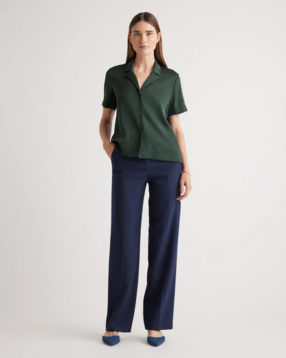 Washable Stretch Silk Short Sleeve Notch Collar Blouse - US 8708