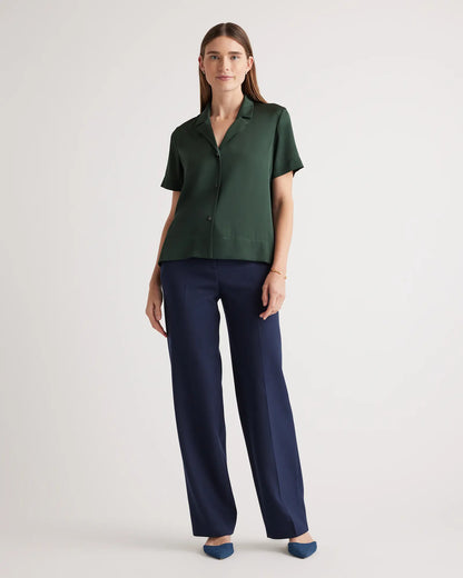 Washable Stretch Silk Short Sleeve Notch Collar Blouse - US 8708