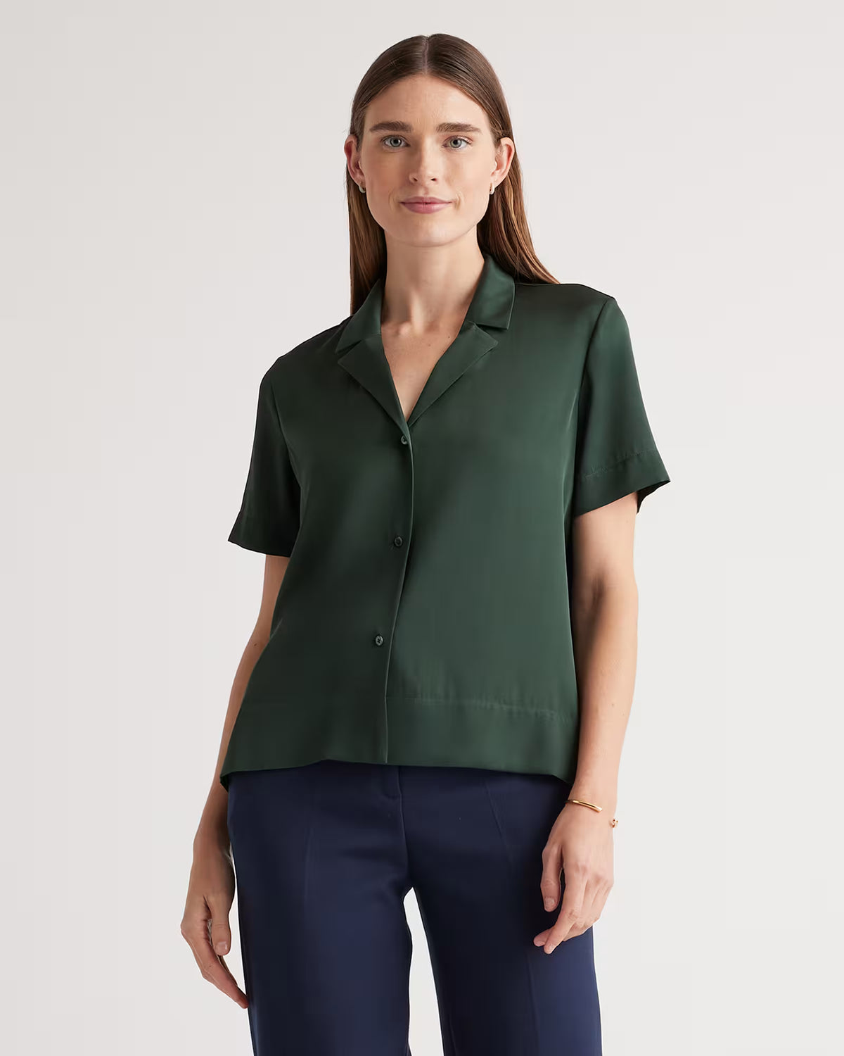 Washable Stretch Silk Short Sleeve Notch Collar Blouse - US 8708