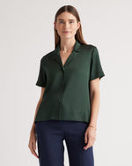 Washable Stretch Silk Short Sleeve Notch Collar Blouse - US 8708