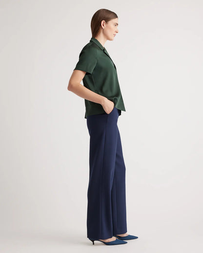 Washable Stretch Silk Short Sleeve Notch Collar Blouse - US 8708