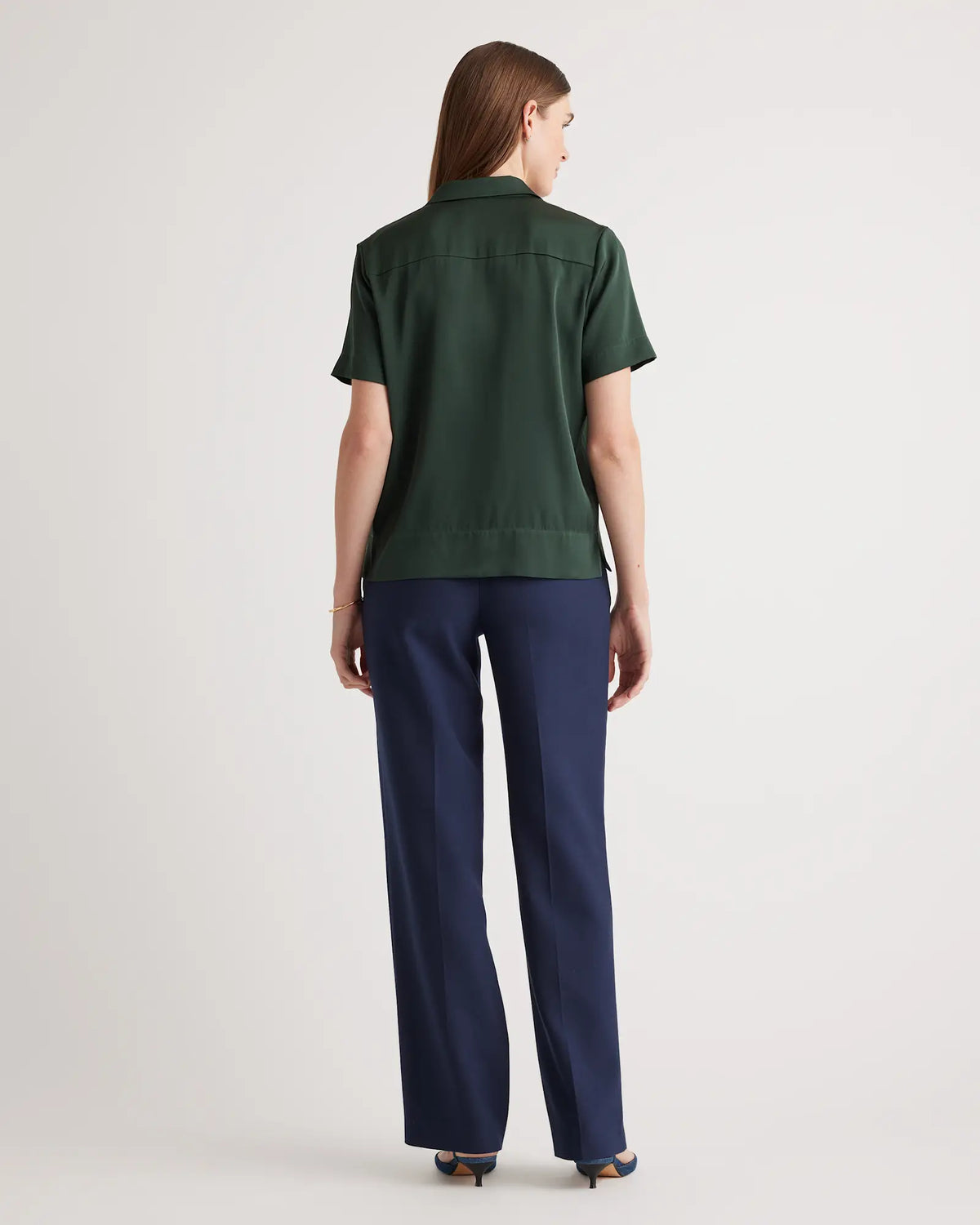 Washable Stretch Silk Short Sleeve Notch Collar Blouse - US 8708