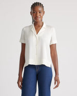 Washable Stretch Silk Short Sleeve Notch Collar Blouse - US 9430