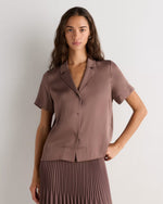 Washable Stretch Silk Short Sleeve Notch Collar Blouse - US 1509