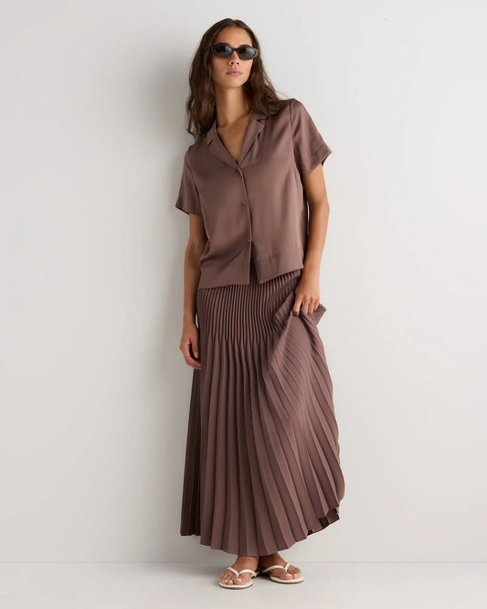 Washable Stretch Silk Short Sleeve Notch Collar Blouse - US 1509