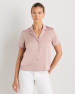Washable Stretch Silk Short Sleeve Notch Collar Blouse - US 7508