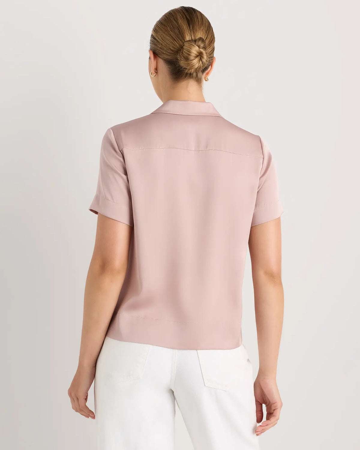 Washable Stretch Silk Short Sleeve Notch Collar Blouse - US 7508