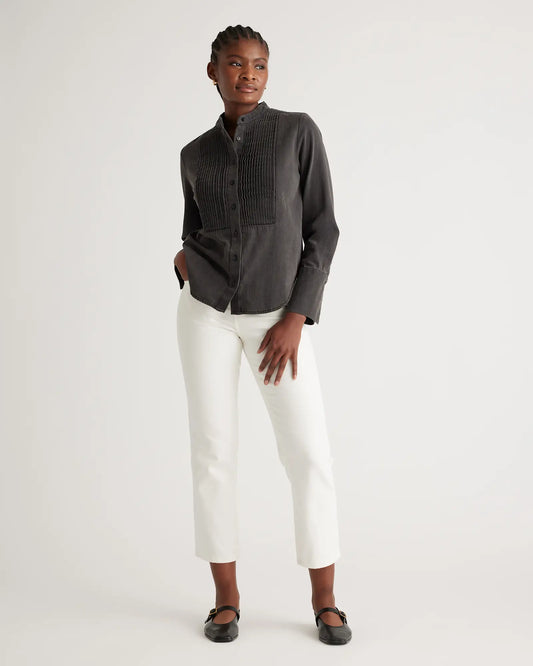 Distressed Denim Tuxedo Shirt - US 0063