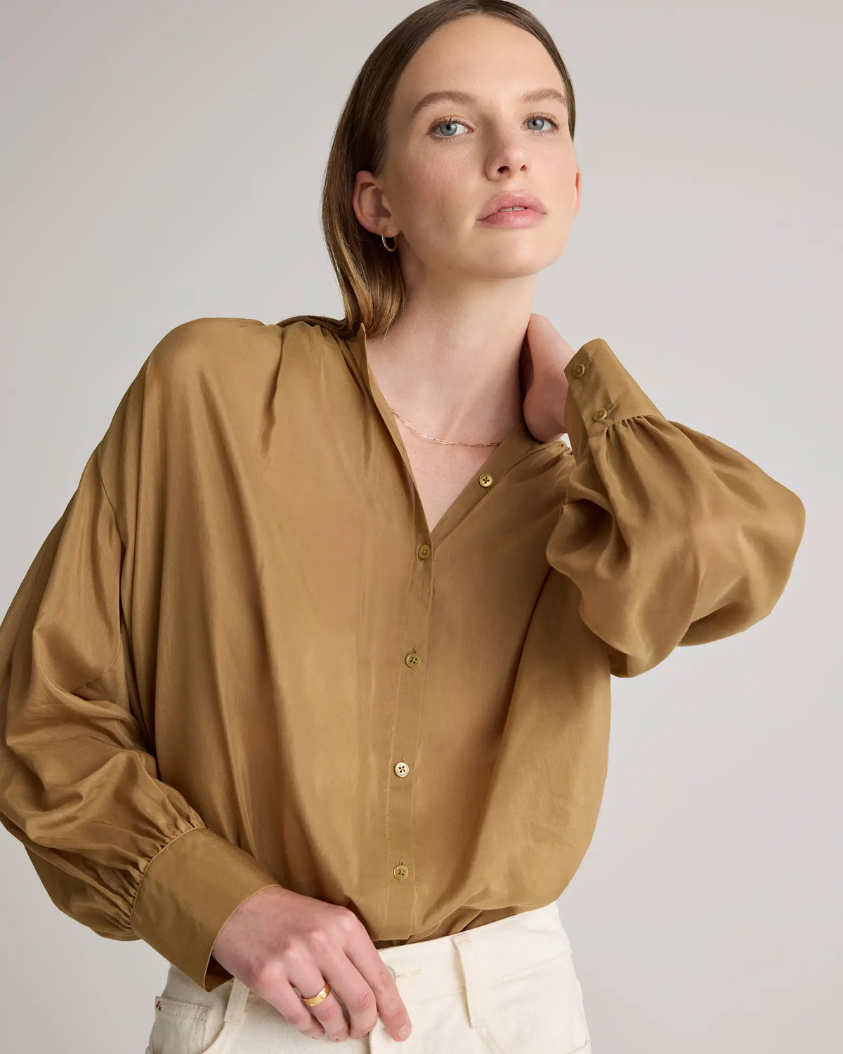 Cotton-Silk Voile Blouson Blouse - US 5570