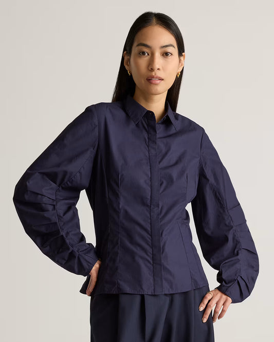 100% Organic Cotton Poplin Balloon Sleeve Shirt - US 9667