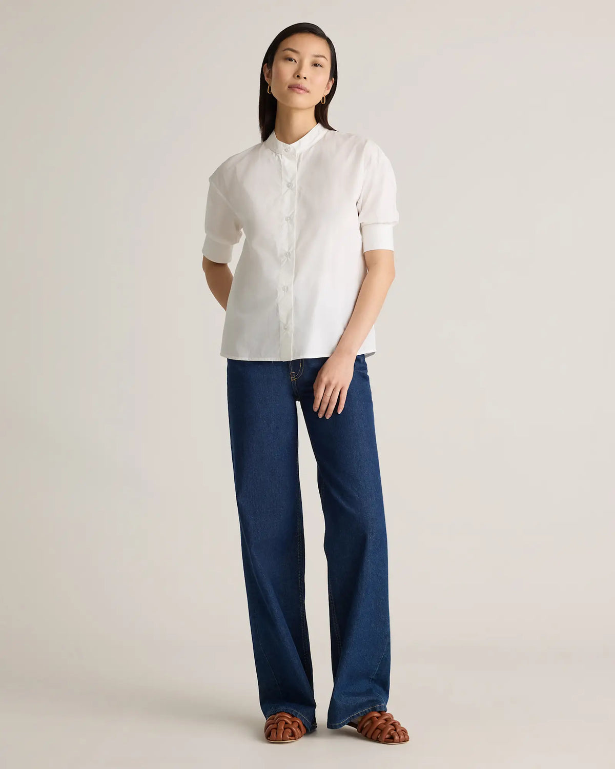 100% Organic Cotton Poplin Puff Sleeve Shirt - US 7863