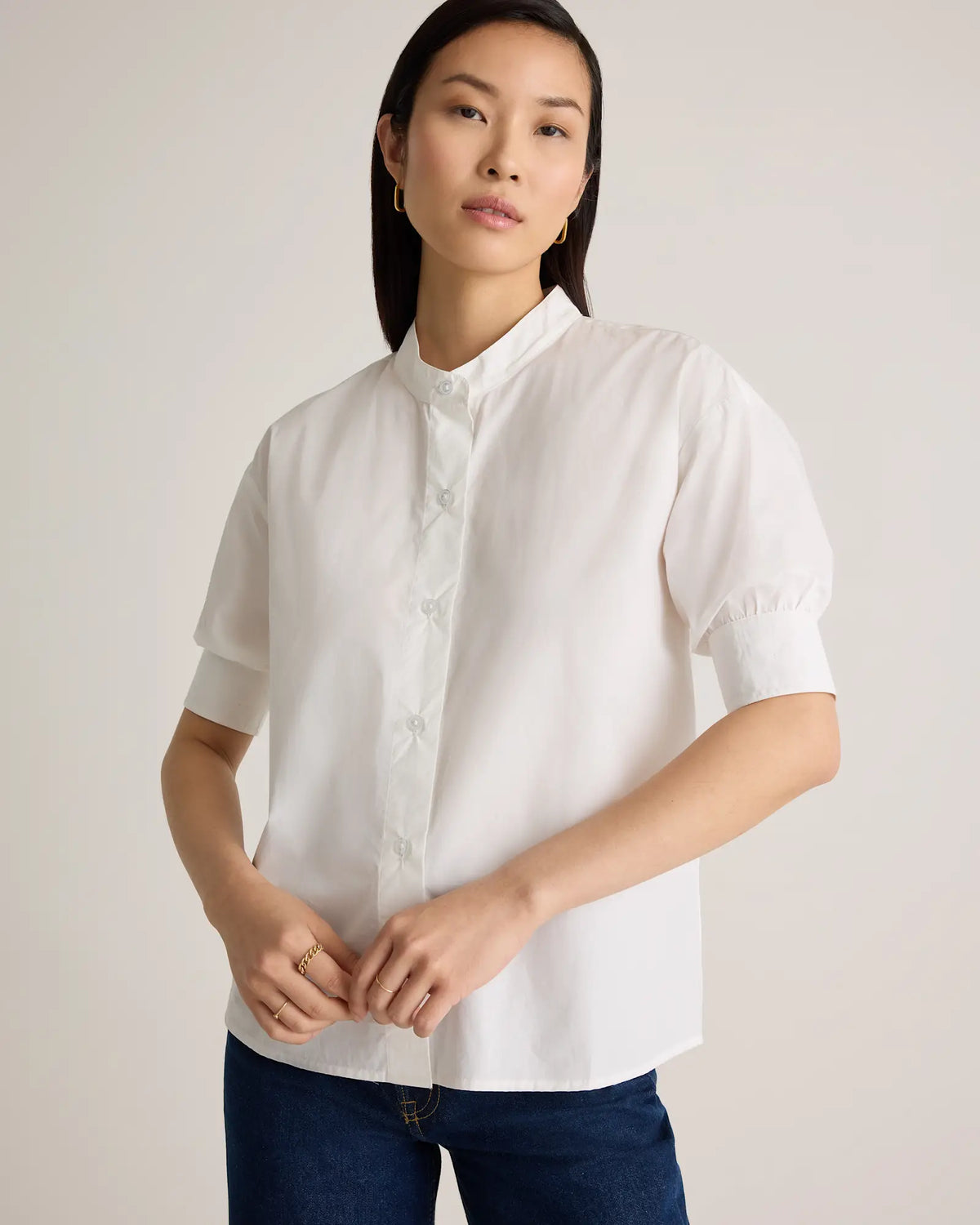 100% Organic Cotton Poplin Puff Sleeve Shirt - US 7863