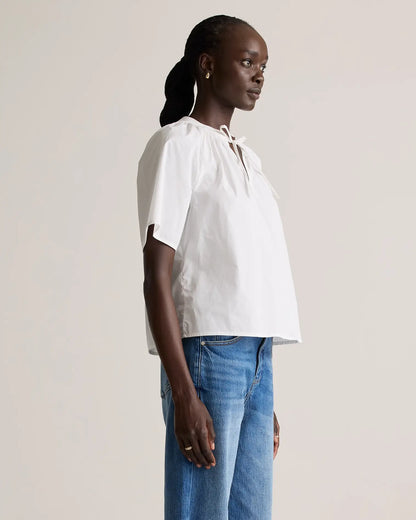 100% Organic Cotton Poplin Split Neck Top - US 7955