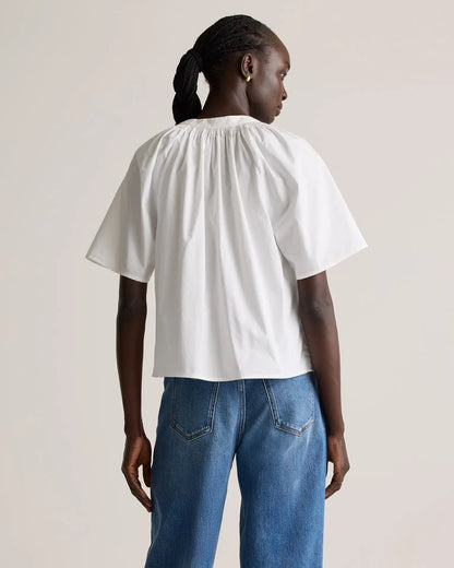 100% Organic Cotton Poplin Split Neck Top - US 7955
