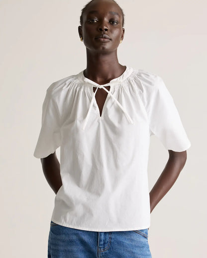 100% Organic Cotton Poplin Split Neck Top - US 7955