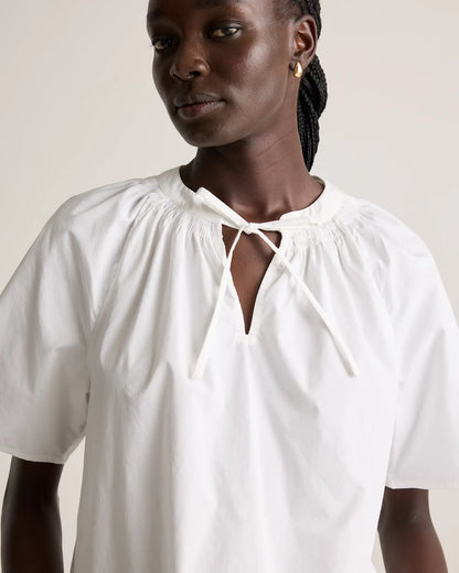 100% Organic Cotton Poplin Split Neck Top - US 7955