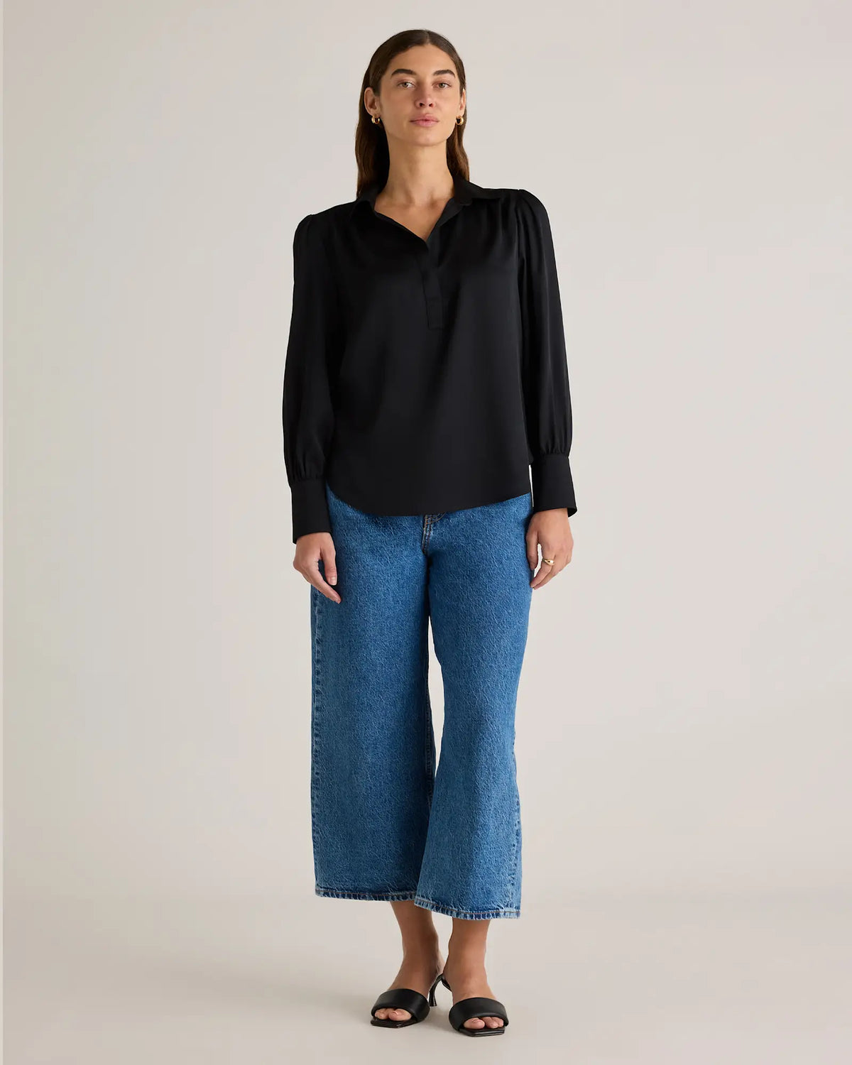 Washable Stretch Silk Split Neck Blouse - US 7573