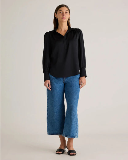 Washable Stretch Silk Split Neck Blouse - US 7573