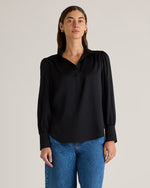 Washable Stretch Silk Split Neck Blouse - US 7573