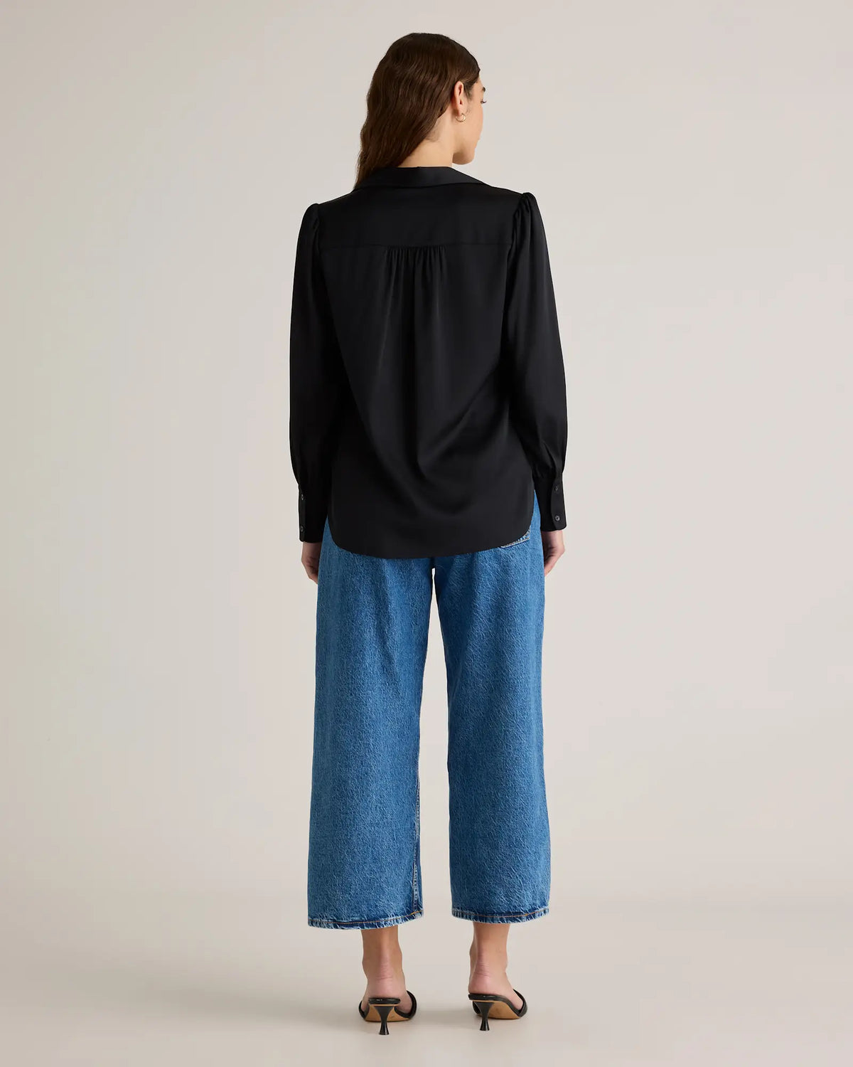Washable Stretch Silk Split Neck Blouse - US 7573
