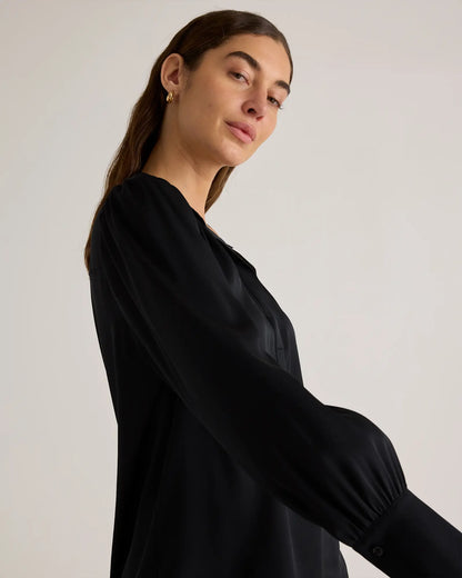 Washable Stretch Silk Split Neck Blouse - US 7573
