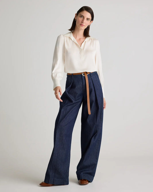 Washable Stretch Silk Split Neck Blouse - US 5520