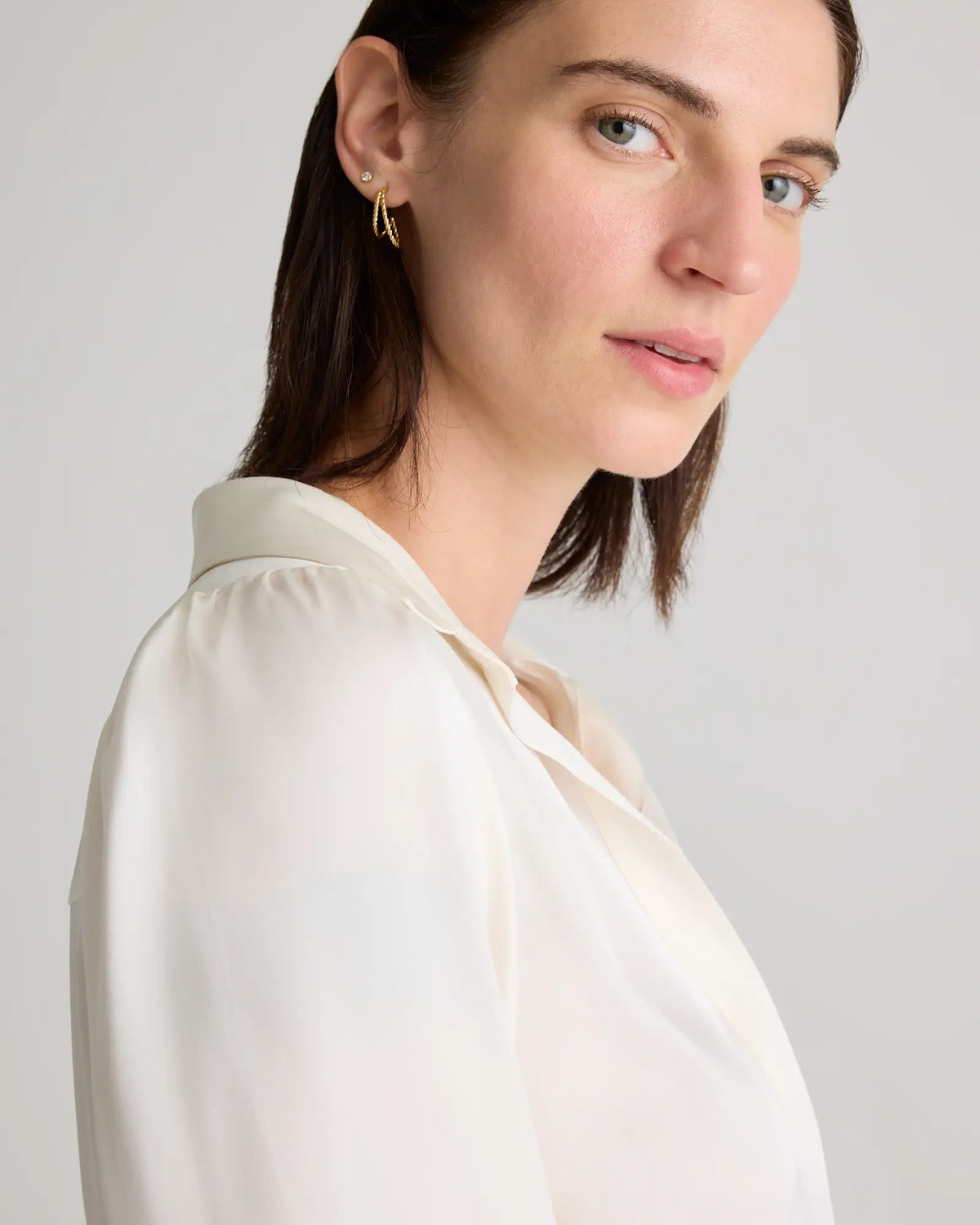 Washable Stretch Silk Split Neck Blouse - US 5520